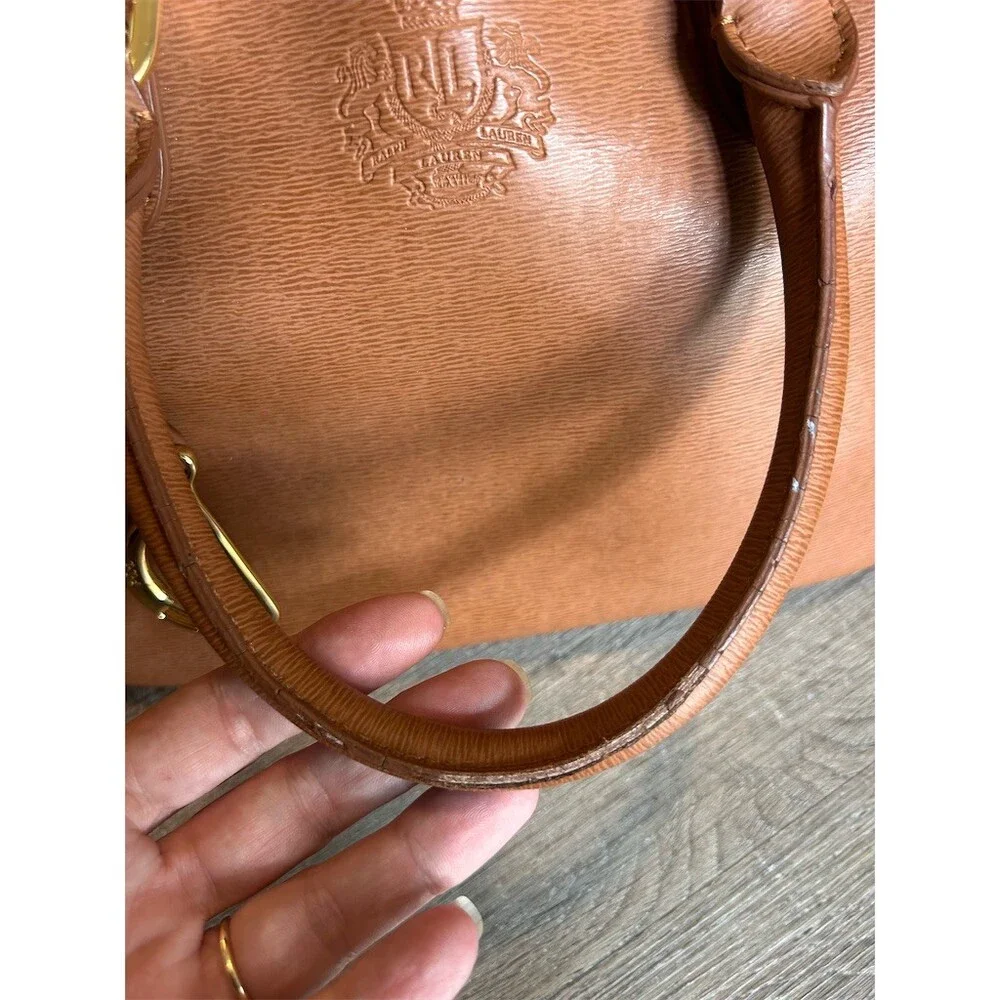 Lauren Ralph Lauren Dome Satchel Top Handle Bag Brown Cognac Gold Crest